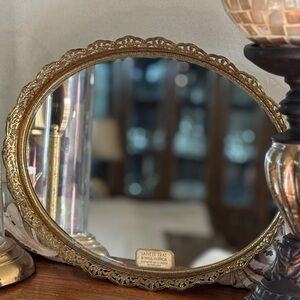 Vintage 1950s Gold Filigree Vanity Tray Wall Mirror Hollywood Regency